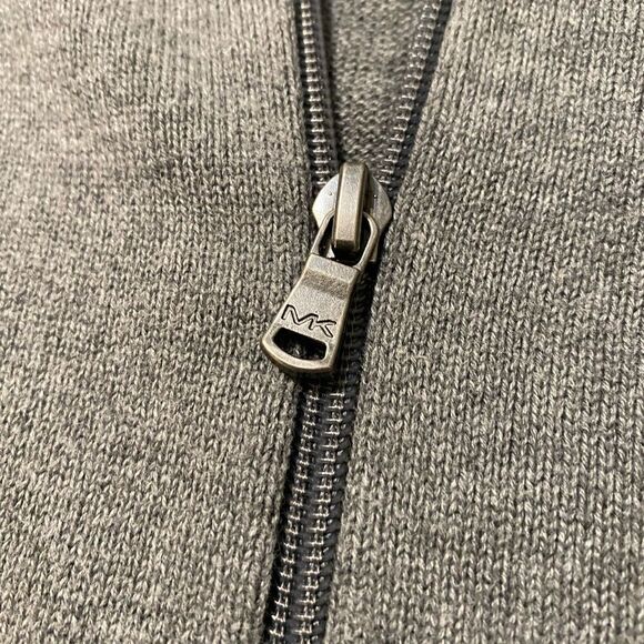 Michael Kors MK Embroidered Full Zip Up Gray Sweater Size Medium - Picture 7 of 8